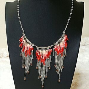 Jules B. Vintage Fringe Orange Beaded Necklace -  Statement Piece